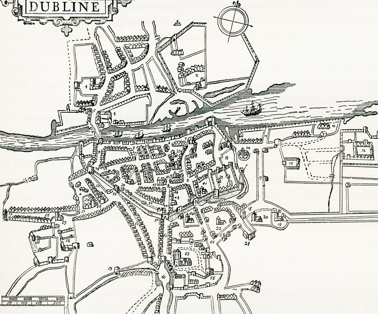 Irlannin Dublinin kartta vuonna 1610, Own Country -julkaisusta, julkaistu 1898 tekijältä Ferdinand Georg Waldmuller