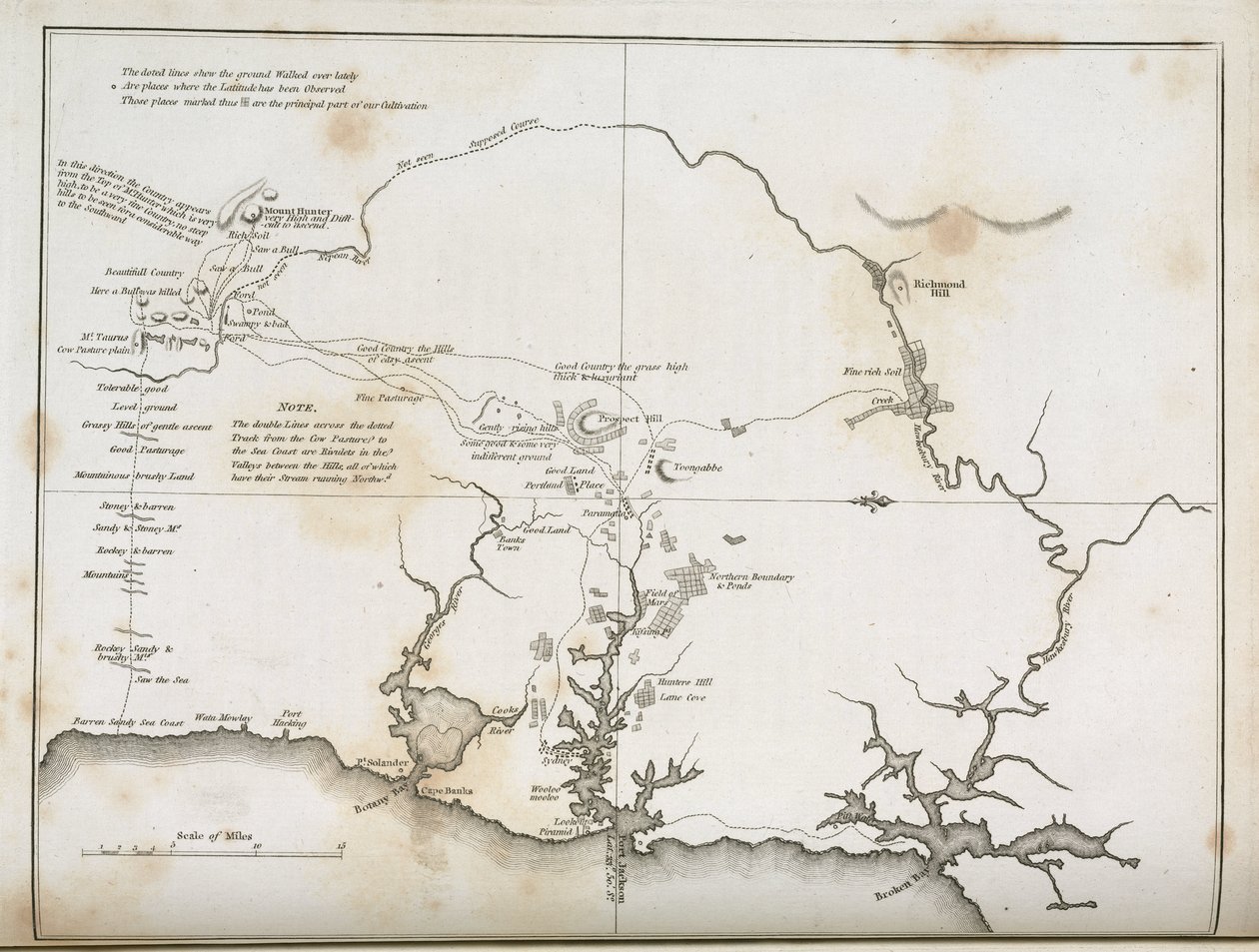 Sydneyn ja sitä ympäröivien alueiden kartta, Australia, n. 1798 tekijältä Frederick (attr. to) Barnard