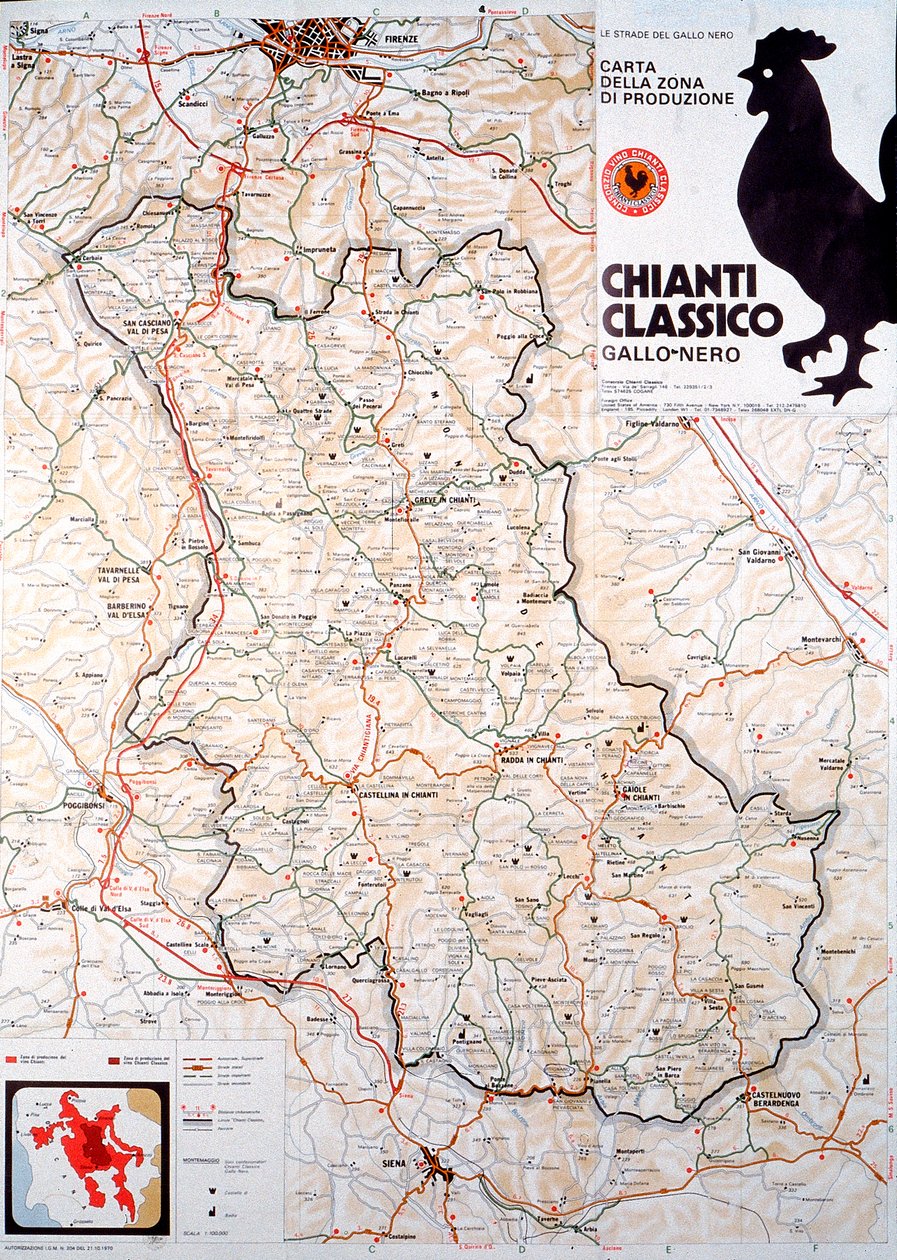 Chianti classicon alueen kartta. tekijältä Henry Charles Fehr