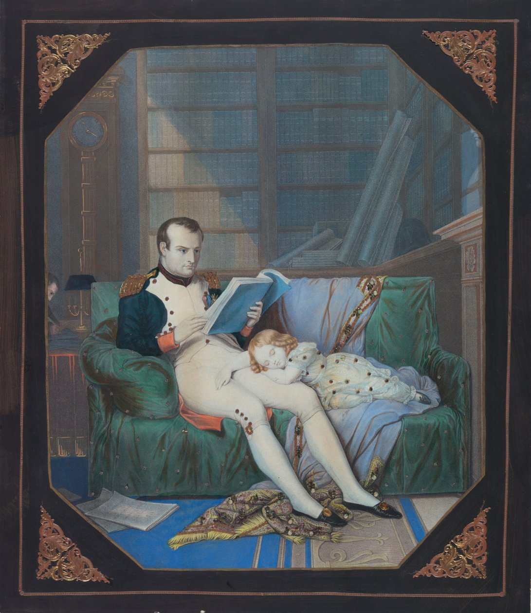 Napoleon tutkielmassaan Rooman kuninkaan kanssa, n. 1860 (litografia) tekijältä . .