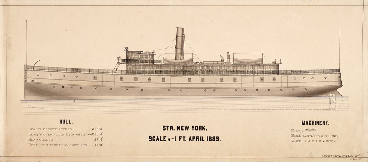 New Yorkin (höyrylaiva: 1889) suunnitelmat tekijältä . .
