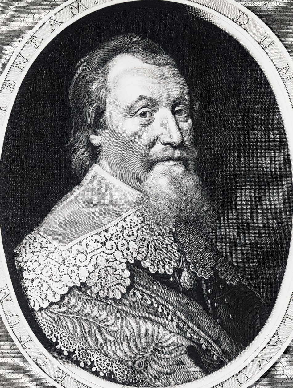 Ruotsin ylikanslerin Axel Gustafsson Oxenstiernan (1583-1654) muotokuva, kaiverrus tekijältä William Walcutt