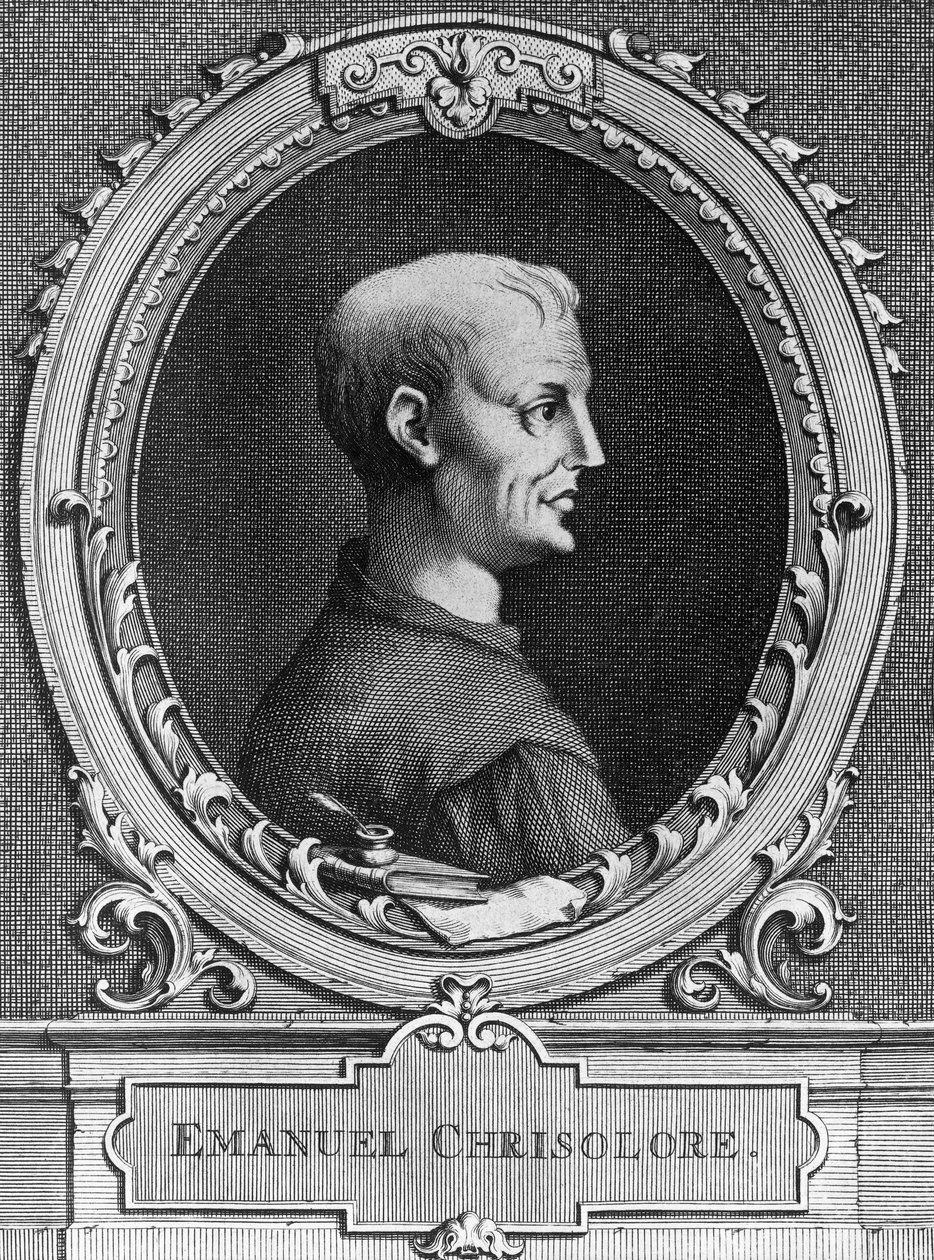 Bysanttilaisen humanistin Emanuele Crisoloran (1350-1415) muotokuva, kaiverrus tekijältä William Walcutt