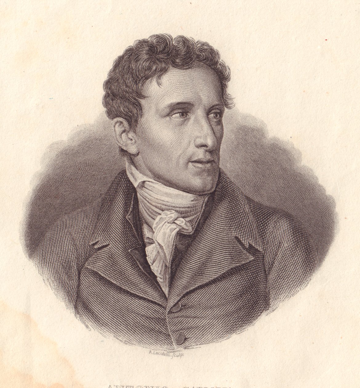 Italian kuvanveistäjä Antonio Canovan (1757-1822) muotokuva, A Locatellin kuparikaiverrus Giuseppe Bossin maalauksesta tekijältä William Walcutt