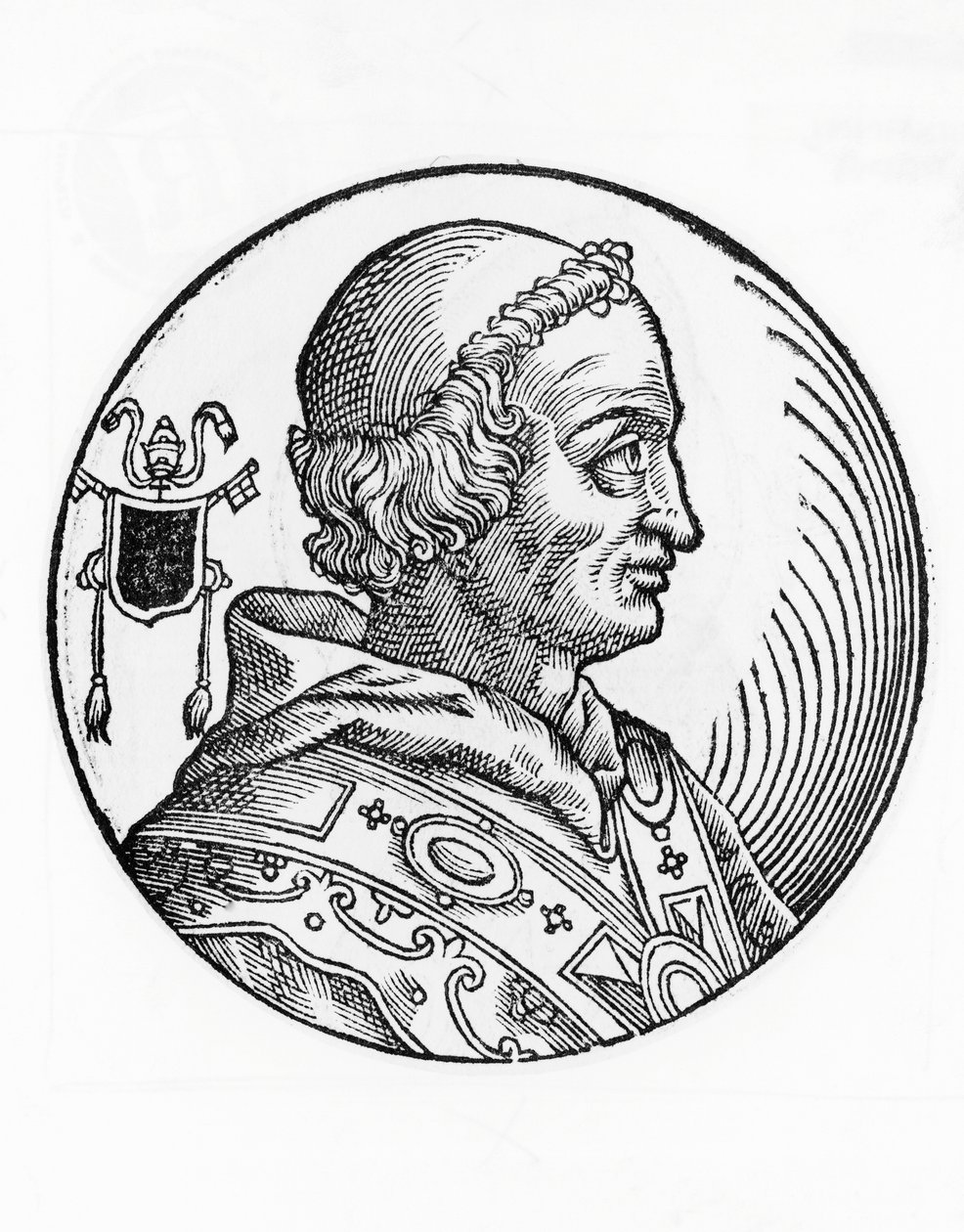 Johannes V:n (635-686), katolisen kirkon 82. paavin muotokuva vuodesta 685, kaiverrus tekijältä William Walcutt