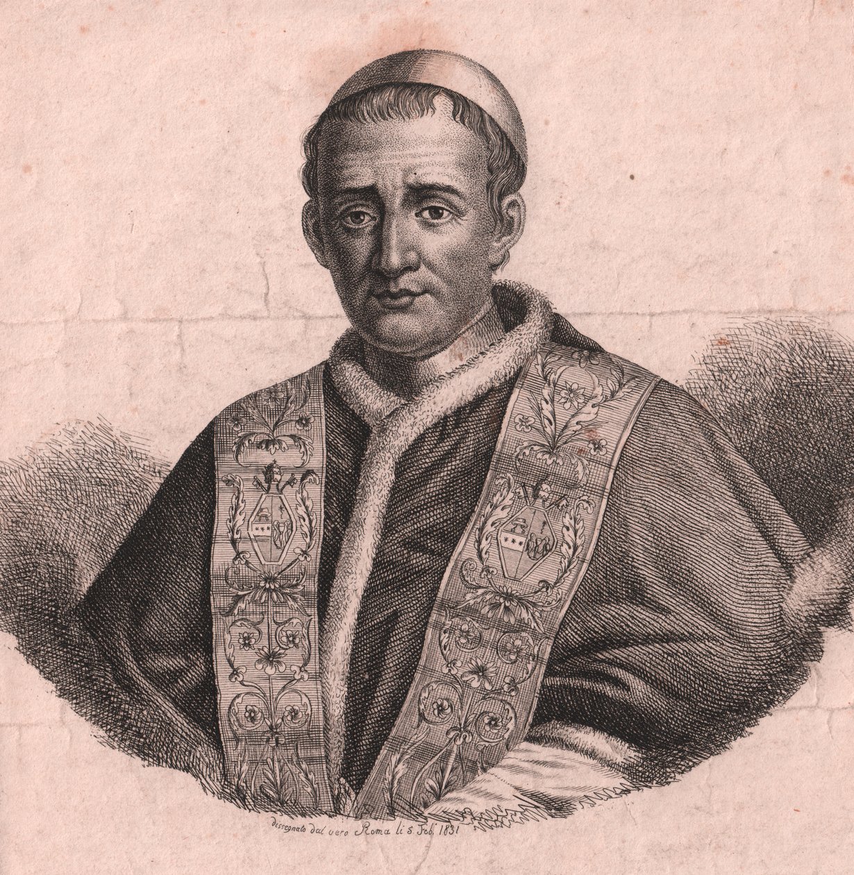 Paavi Gregorius XVI (1765-1846) muotokuva, etsaus ja hauta, elävästä piirroksesta, Rooma, 5. helmikuuta tekijältä William Walcutt