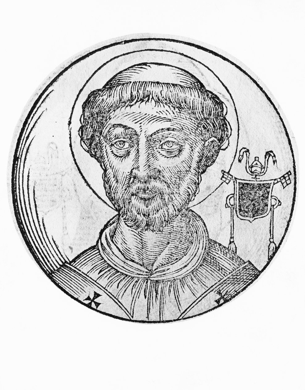 Pyhän Anastasius I:n (Anastasio de Massimi, kuollut 401), katolisen kirkon 39. paavin muotokuva vuodesta 399, kaiverrus tekijältä William Walcutt