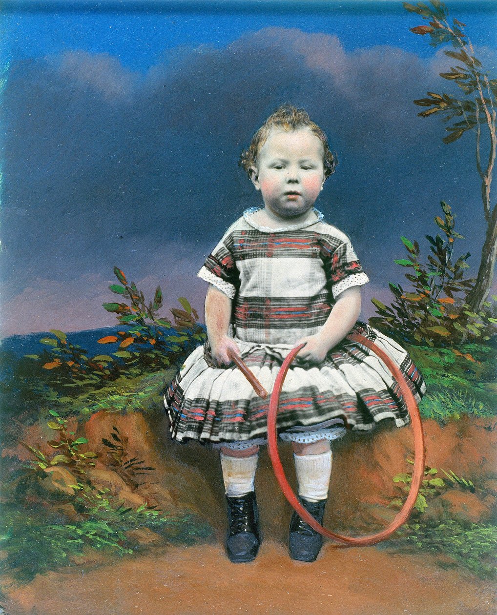 Muotokuva lapsesta vanne, käsinvärinen ambrotypia, n. 1860 tekijältä Ferdinand Georg Waldmuller