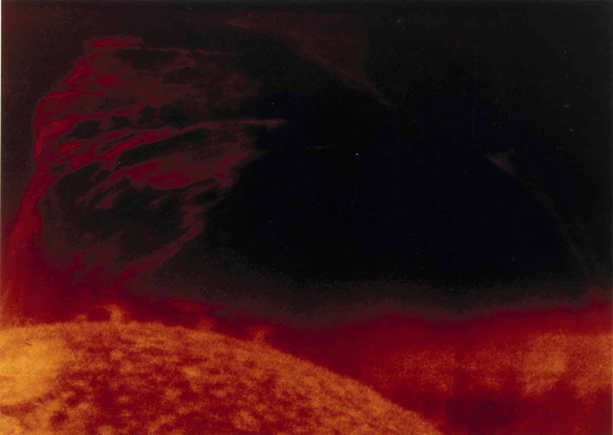 Auringon räjähdys näkyy helium 3 -valossa, kuvattu Skylabista tekijältä Henry Charles Fehr