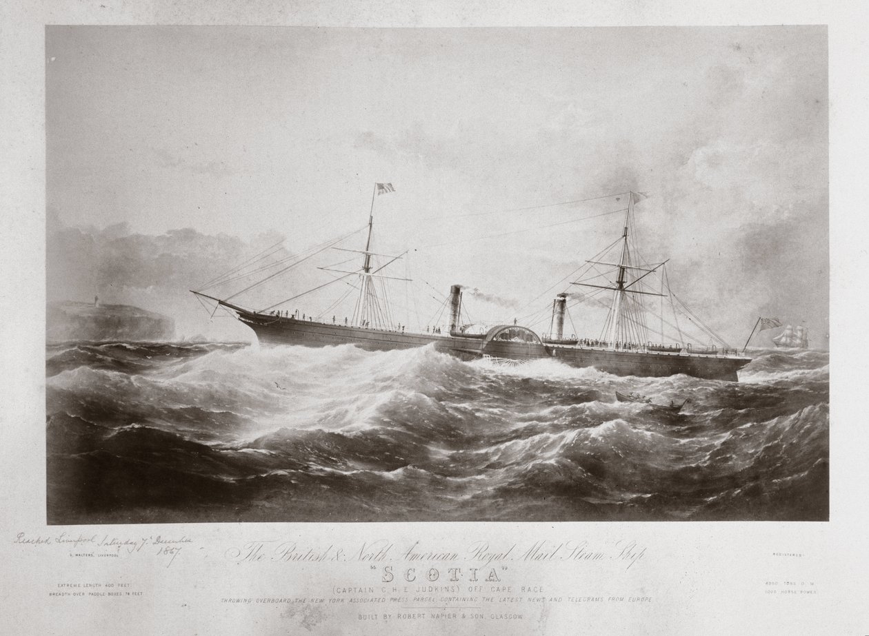Brittiläinen ja Pohjois-Amerikan kuninkaallinen postihöyrylaiva Scotia, n. 1867 tekijältä Ferdinand Georg Waldmuller