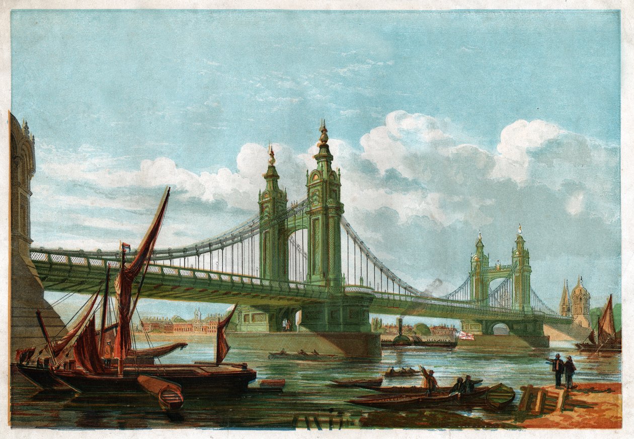 Chelsea Bridge, Lontoo. Noin 1860 (kaiverrus) tekijältä . .