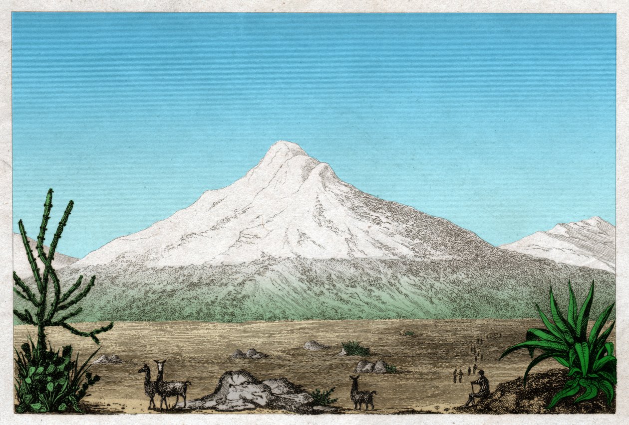 Chimborazo-tulivuori Tapian tasangolta, Ecuadorista. noin 1840 (kaiverrus) tekijältä . .