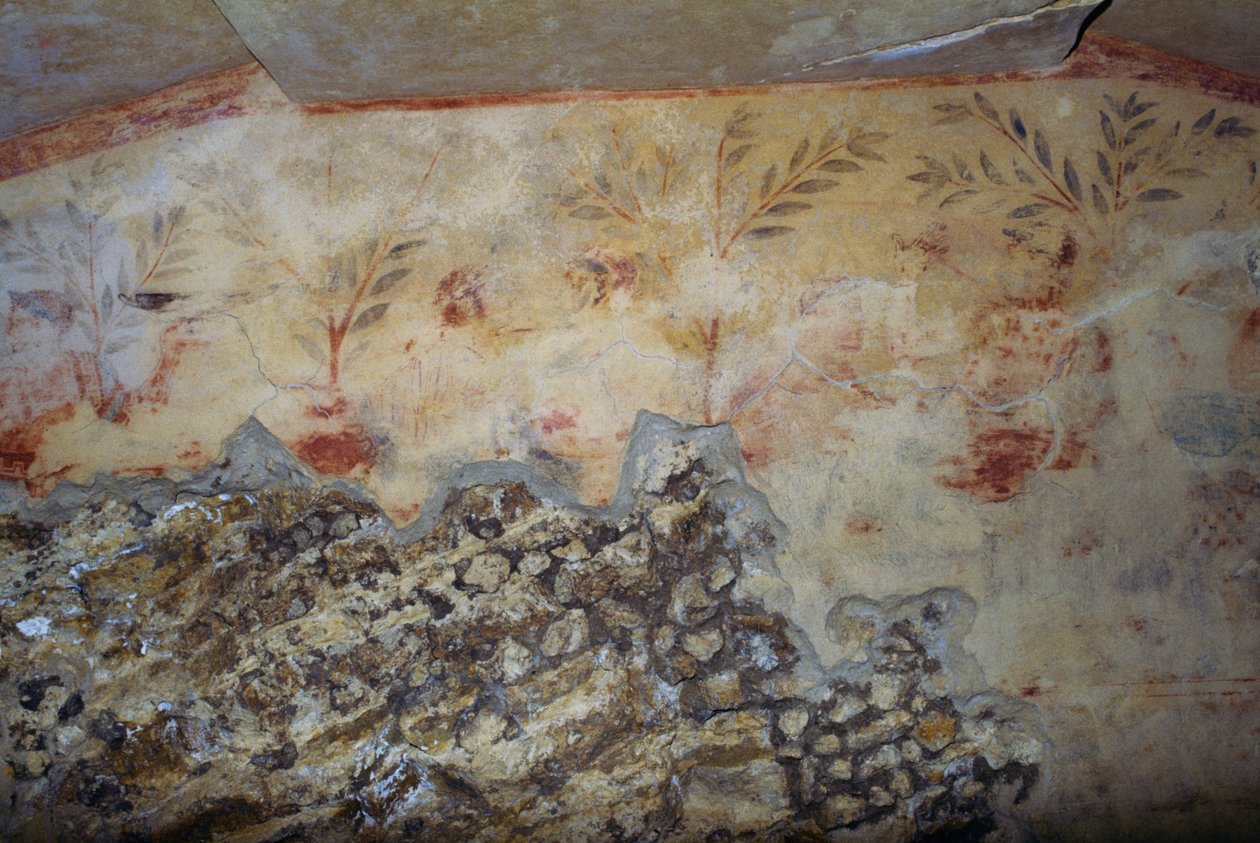 Puut, fresko, Sinisten demonien hauta, Tarquinian nekropolis (UNESCOn maailmanperintöluettelo, 2004), Lazio, Italia, etruskien sivilisaatio, 5. vuosisata eKr. (kuva) tekijältä Georg Carl Heinrich Dollmann