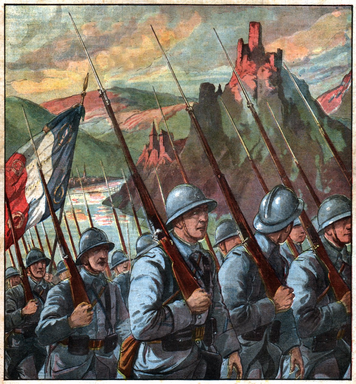 Troupes francaises en Rhenanie. Ranskan joukot Reininmaalla. tekijältä Ferdinand Georg Waldmuller