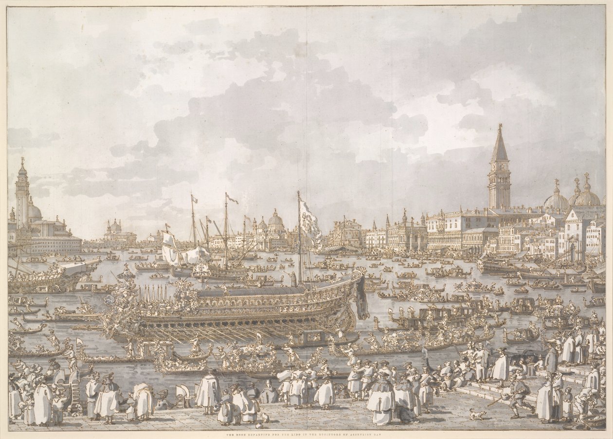 Venetsian dogi lähdössä Lidoon tekijältä Canaletto
