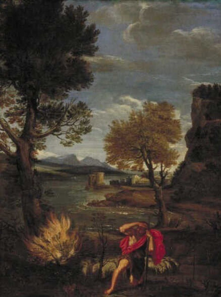 Maisema Mooseksen ja palavan pensaan kanssa tekijältä Domenichino
