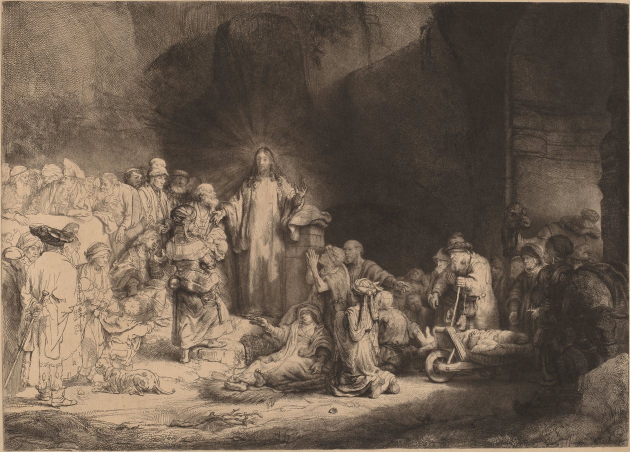 Kristus saarnaa (sadan guldenin painos) tekijältä Rembrandt van Rijn