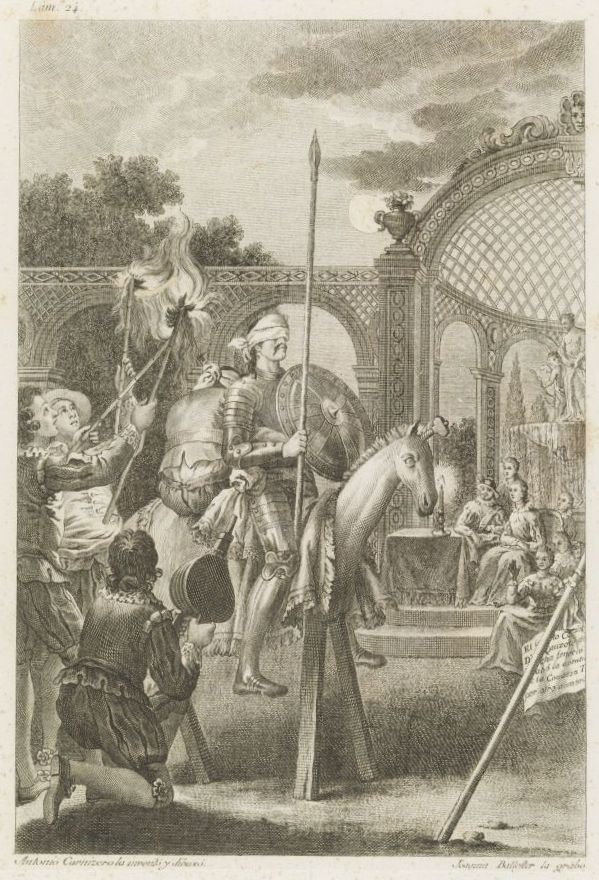 Miguel de Cervantes Saavedra paikassa El Ingenioso Hidalgo Don Quijote de la Mancha tekijältä after Antonio Carnicero