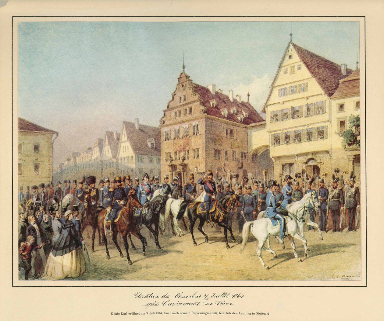 Feierliche Eröffnung des Landtags durch König Karl von Württemberg - kurz nach seinem Amtsantritt - am 5. heinäkuuta 1864 tekijältä after Louis Braun
