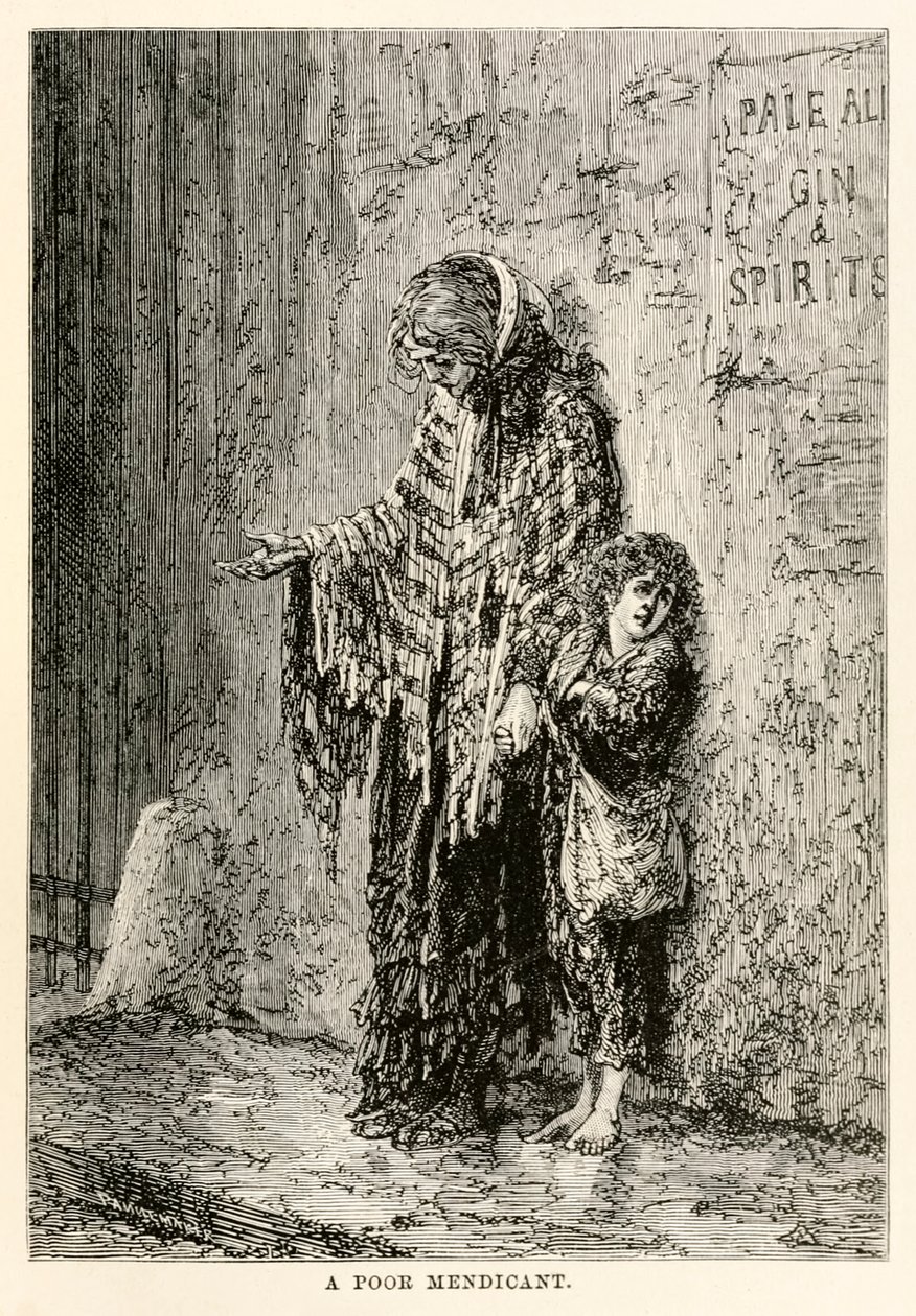Köyhä ryöstäjä Jules Vernen (1828-1905) teoksesta Maailman ympäri kahdeksassakymmenessä päivässä, kaiverrus Louis Dumont (s.1822) 1873 tekijältä after Alphonse Marie de Neuville
