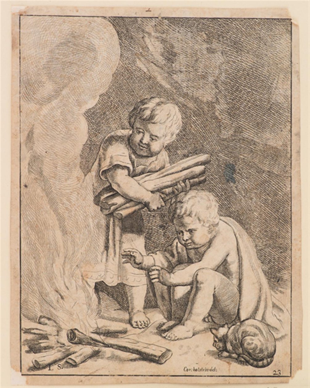 Lapsille, jotka tekevät tulta tekijältä after Cornelis Holsteyn