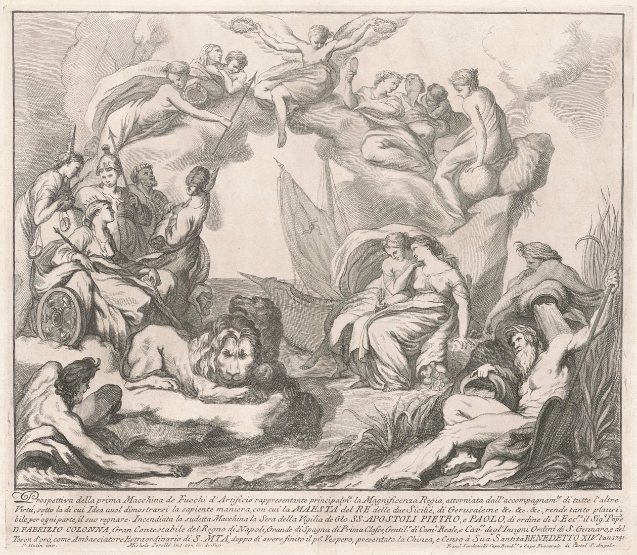 Prima Macchina Kiinalle vuodelta 1741: Allegoria kuninkaallisesta loistosta tekijältä after François Hutin Miguel de Sorellò