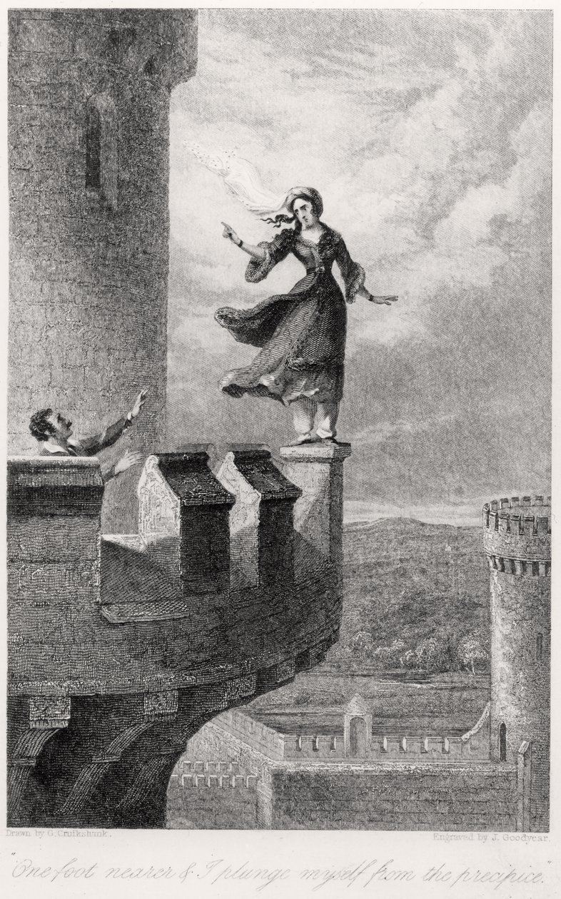 Rebecca, Walter Scottin teoksesta Ivanhoe (1771-1832) tekijältä after George Cruikshank