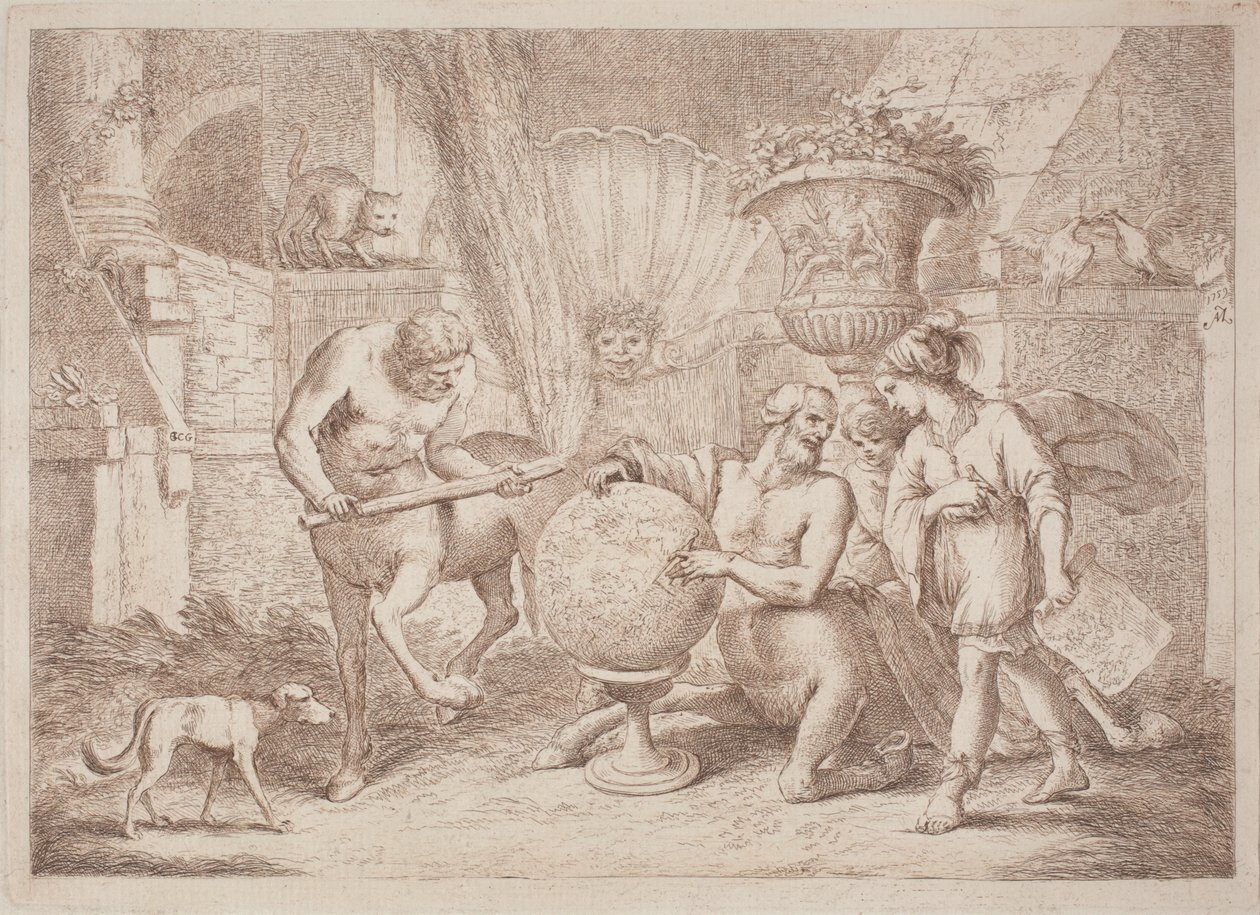 Chiron opettaa maantiedettä Akhilleukselle tekijältä after Giovanni Benedetto Castiglione Gaetano Zompini