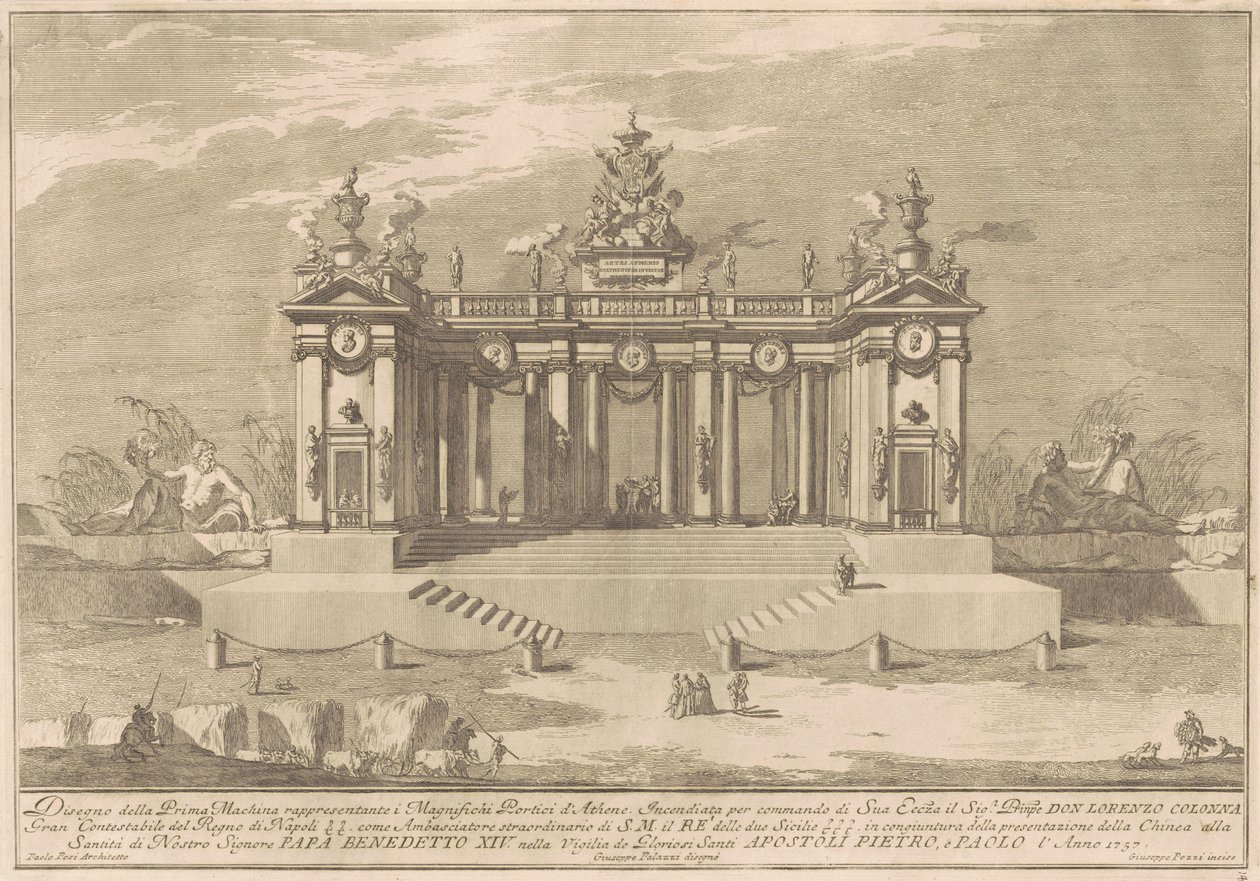 Prima Macchina Kiinalle 1757: Ateenalaisen lyseumin pylväikkö tekijältä after Giuseppe Palazzi Giuseppe Pozzi after Paolo Posi