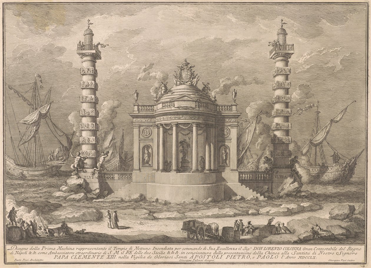 Chinean Prima Macchina 1760: Neptunuksen temppeli tekijältä after Giuseppe Palazzi Giuseppe Vasi after Paolo Posi