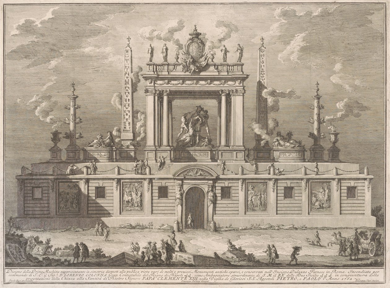 Kiinan Prima Macchina vuodelta 1762: Farnesen härkä ja muita Palazzo Farnesen muinaismuistoja tekijältä after Giuseppe Palazzi Giuseppe Vasi after Paolo Posi