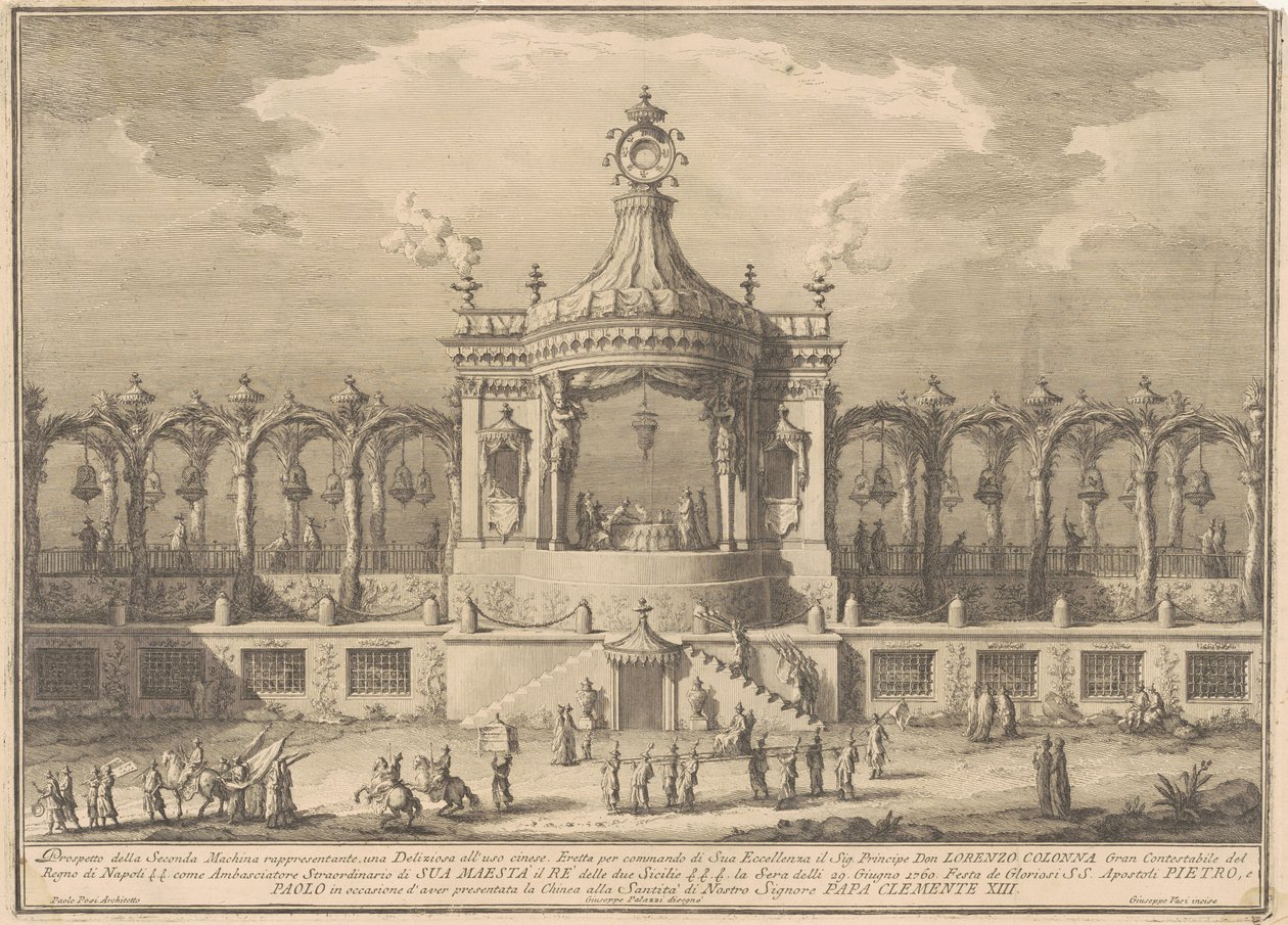Seconda Macchina Chinealle vuodelta 1760: Chinoiserie-paviljonki tekijältä after Giuseppe Palazzi Giuseppe Vasi after Paolo Posi