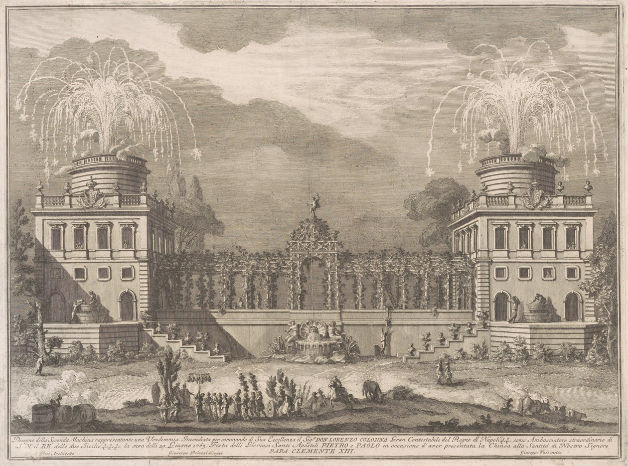 The Seconda Macchina for the China 1763: The Grape Harvest tekijältä after Giuseppe Palazzi Giuseppe Vasi after Paolo Posi