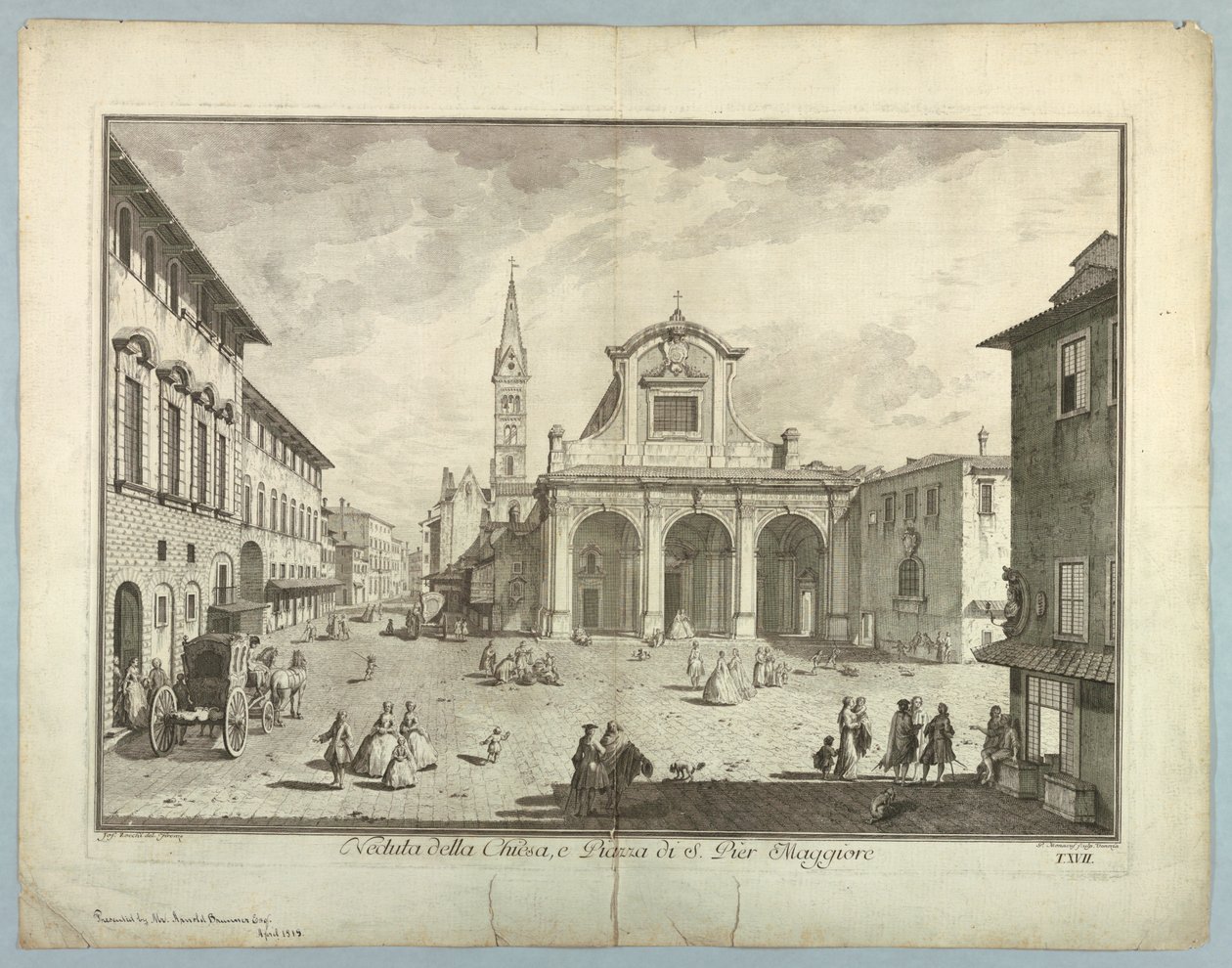 Näkymä Firenzeen, lautanen "XXIV:n valinta Näkymät Firenzen kaupungin pääalueille, aukioille, kirkoille ja palatseille" tekijältä after Giuseppe Zocchi