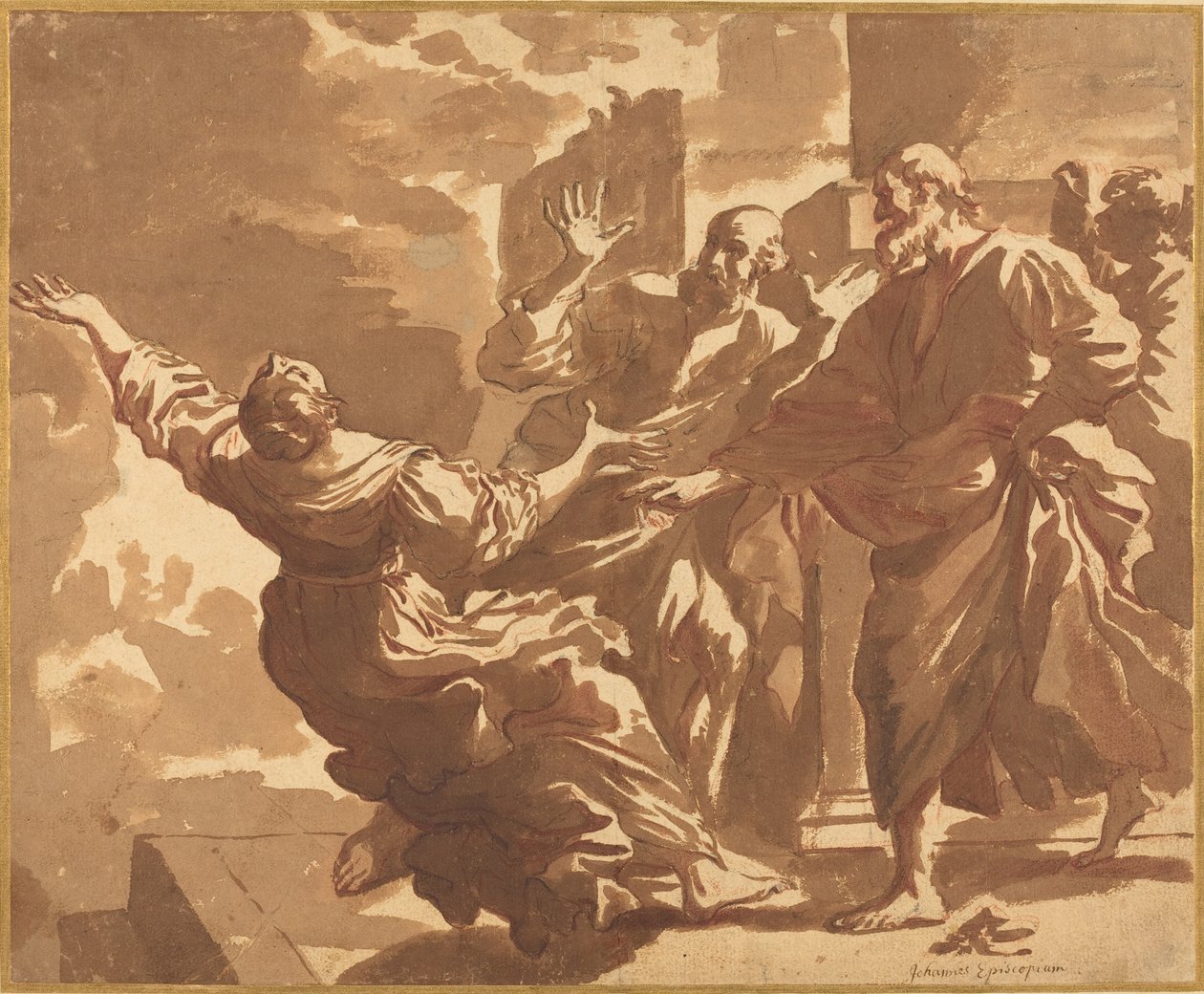 Sapphiran kuolema tekijältä after Guercino Follower of Jan de Bisschop