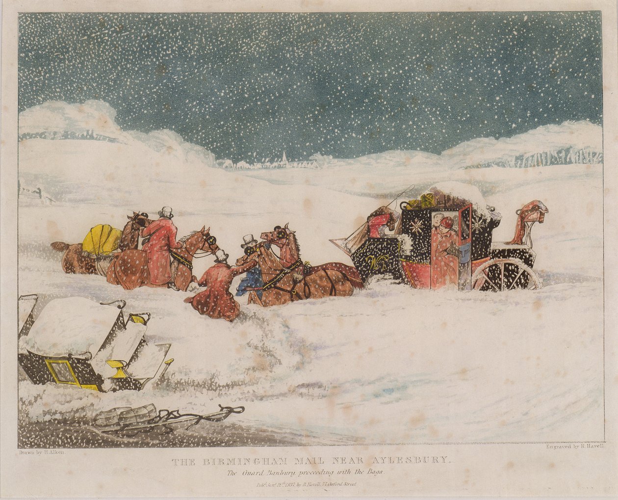 Birmingham Mail lähellä Aylesburyä, kaivertanut Robert Havell, 1837 tekijältä after Henry Thomas Alken