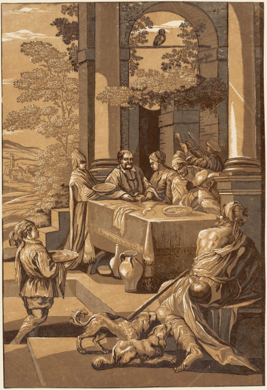 Sukellukset ja Lasarus (oikea paneeli) tekijältä after Jacopo Bassano John Baptist Jackson