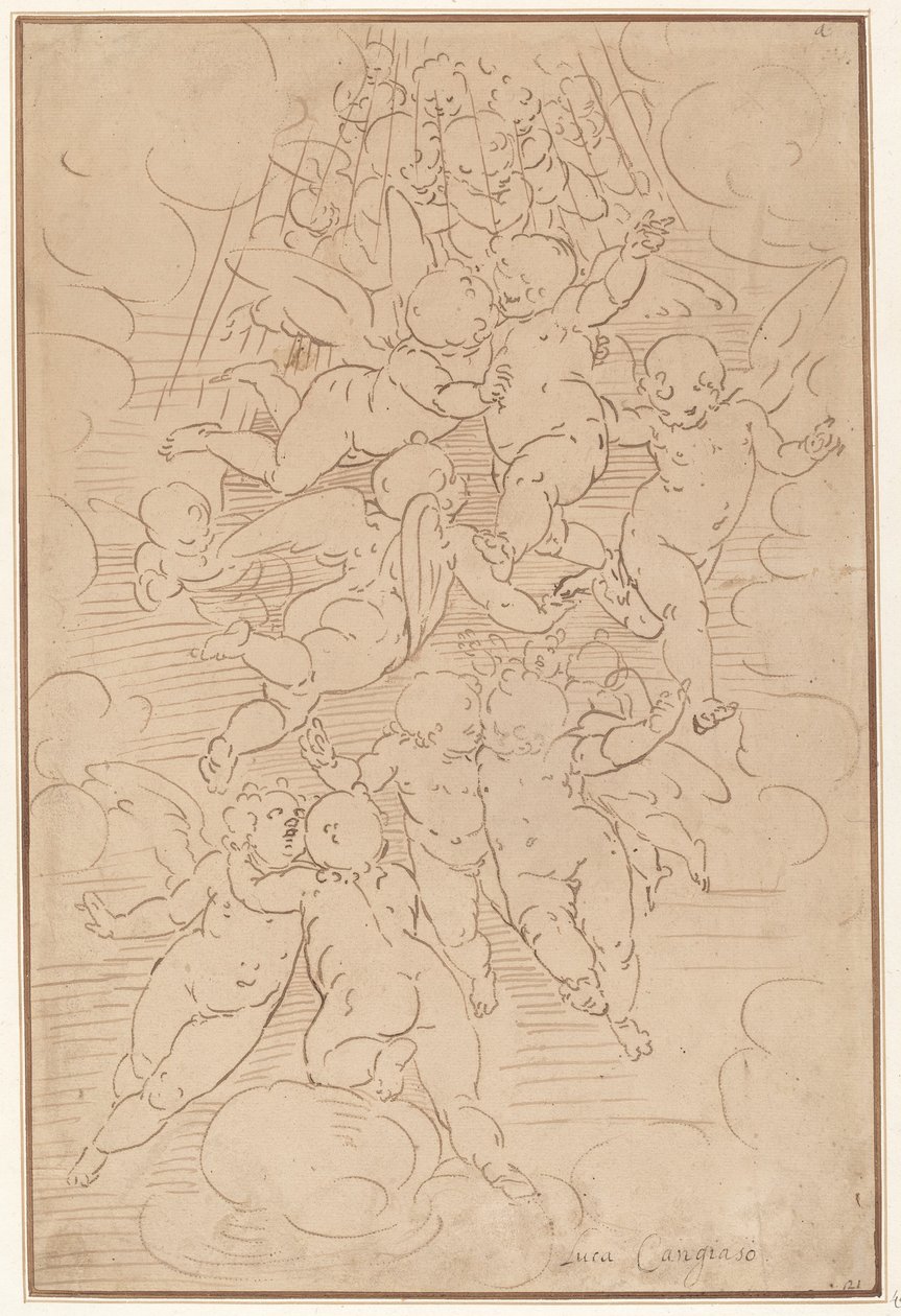 Enkeliryhmä kunniassa tekijältä after Luca Cambiaso Italian 17th Century