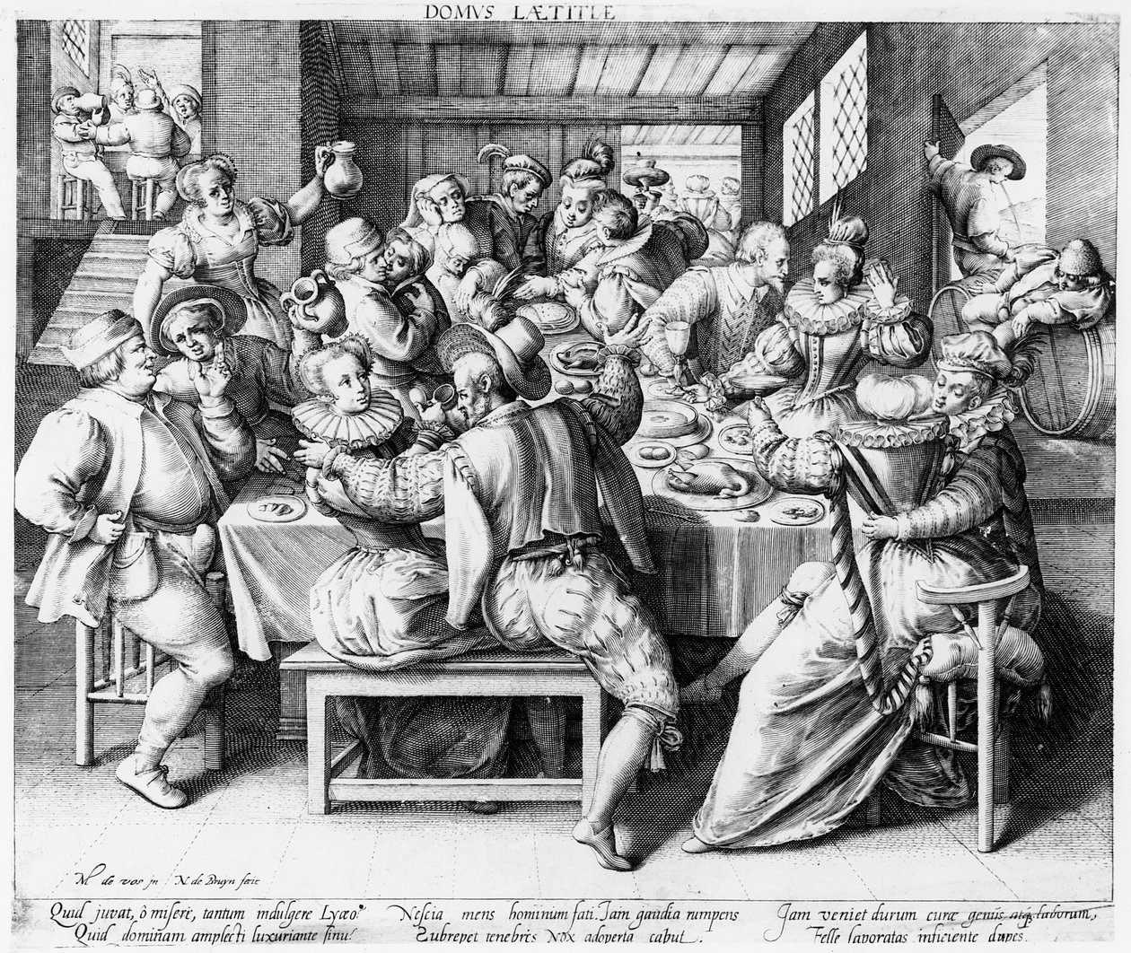 The Feast, noin 1600 (kaiverrus Nicolaes de Bruyn) tekijältä after Maarten de Vos