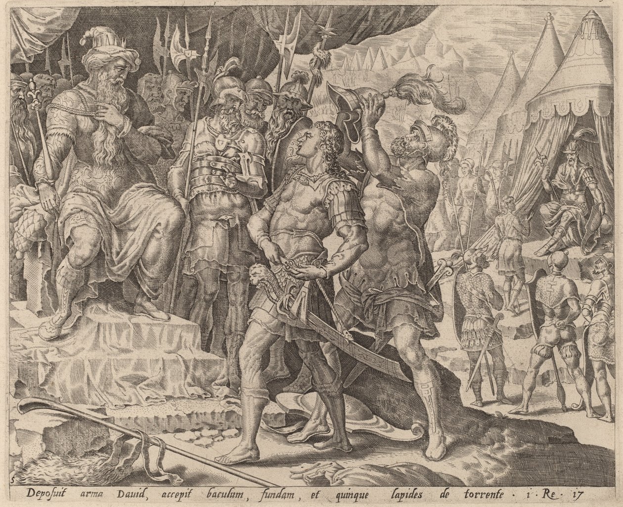 Daavid aseistautunut Saulin edessä tekijältä after Maerten van Heemskerck