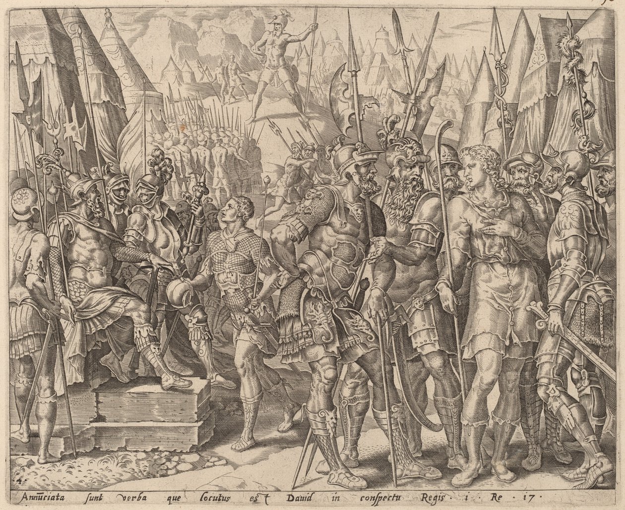 Daavidin veli, joka liittyy häneen Goljatin haasteeseen tekijältä after Maerten van Heemskerck