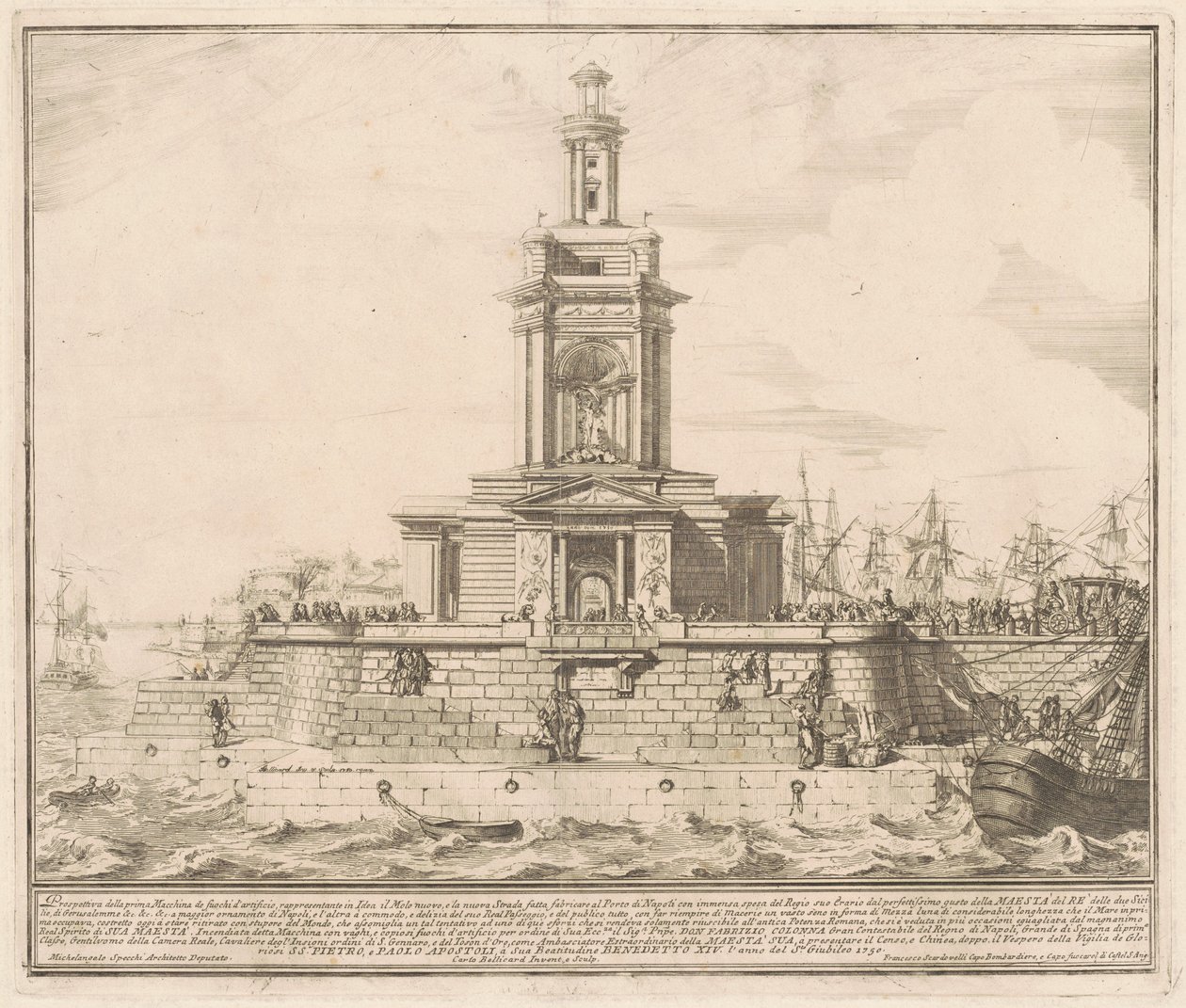 Prima Macchina Kiinalle 1750: Napolin uusi laituri tekijältä after Michelangelo Specchi Jérôme Charles Bellicard