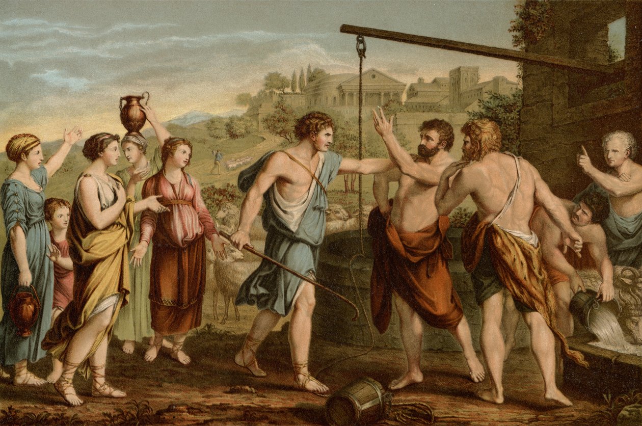 Mooses puolustaa tyttäriä tekijältä after Nicolas Poussin