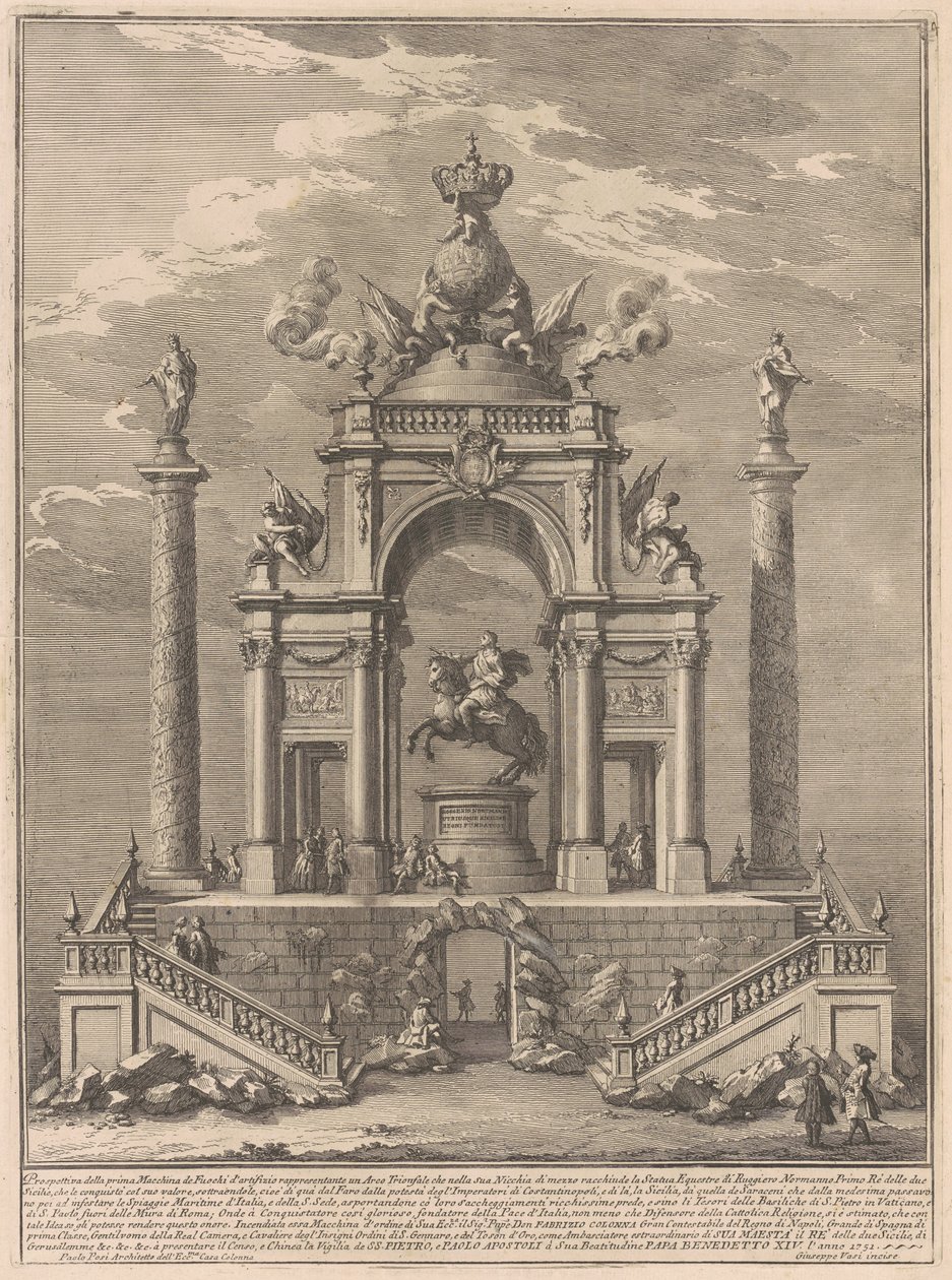 Kiinan Prima Macchina 1751: Sisilian Roger I:n voittokaari tekijältä after Paolo Posi Giuseppe Vasi