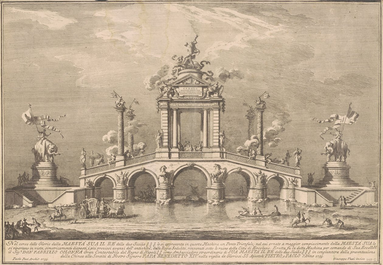 Prima Macchina Chinealle vuodelta 1755: Voitonsilta herculaneumin muinaisesineillä tekijältä after Paolo Posi Giuseppe Vasi