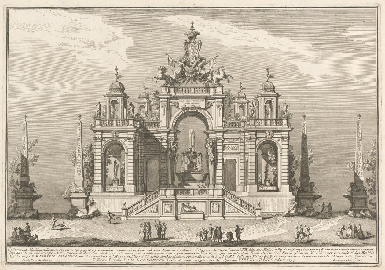 The Seconda Macchina for the Chinea 1754: Allegory of Waterworks tekijältä after Paolo Posi Giuseppe Vasi
