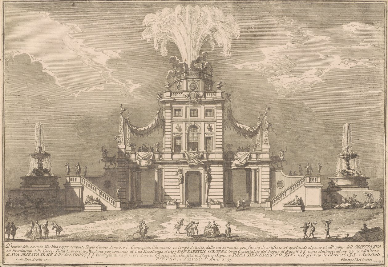 Seconda Macchina Kiinalle vuodelta 1755: Kuninkaallinen metsästysmaja tekijältä after Paolo Posi Giuseppe Vasi