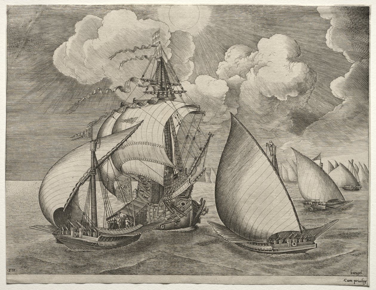 Purjealukset: Galley-laivasto karavelin saattamana tekijältä after Pieter Bruegel