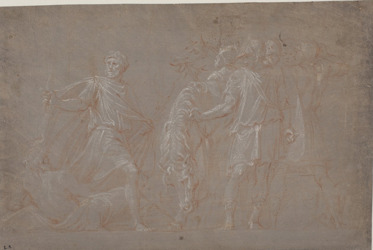 Mucius Scaevola ylittää Tiberin tekijältä after Polidoro da Caravaggio