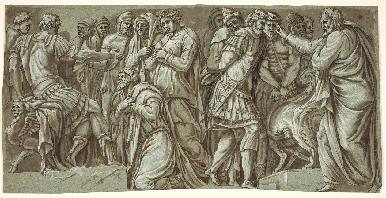 Dariuksen perhe Aleksanterin edessä ja kohtaus vankien kanssa; Palazzo Milesin julkisivusta tekijältä after Polidoro da Caravaggio